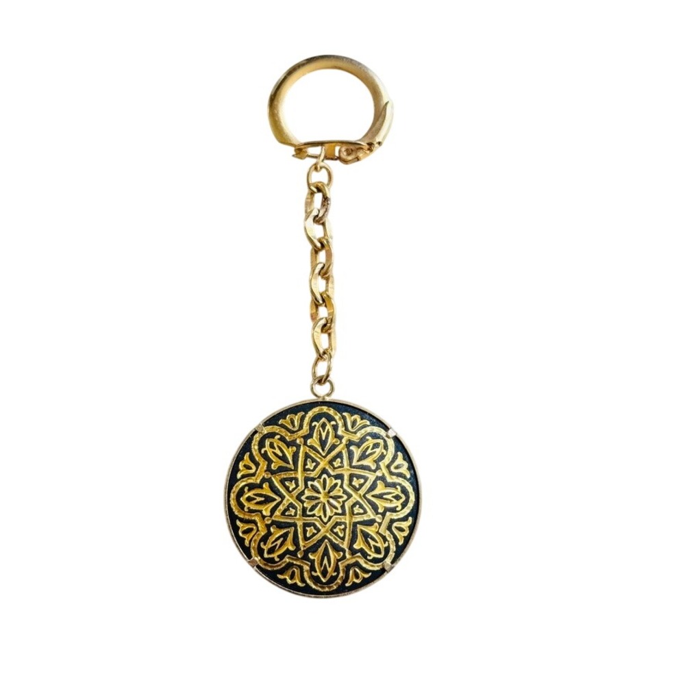 Toledo Keychain Star 24k Gold Inlaid Damascene Round VTG Spain Estate